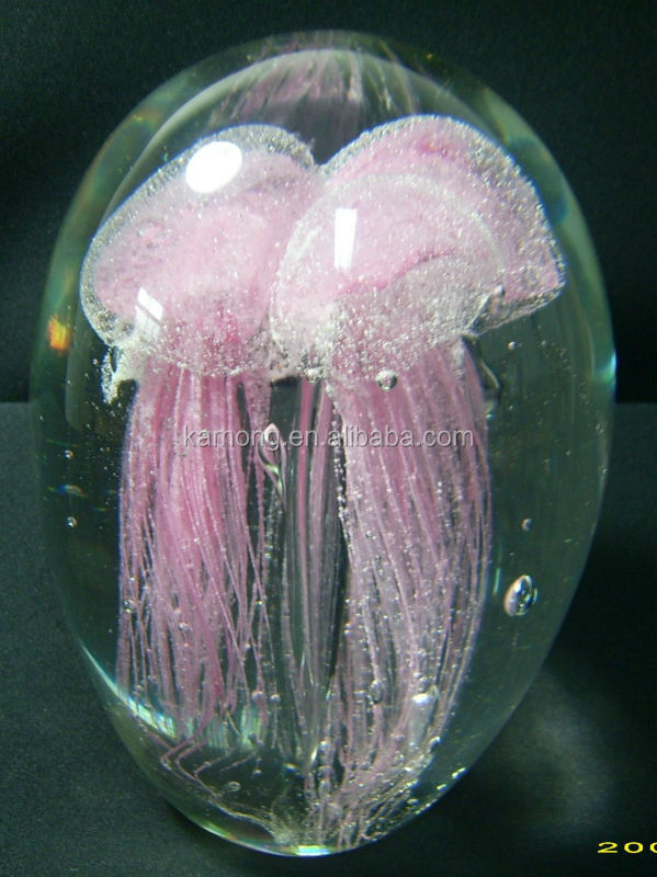 発光jellyfishes手吹きガラス、 暗闇で光るの文鎮、 暗闇で光るjellyfishesガラスの装飾問屋・仕入れ・卸・卸売り