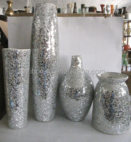 新しい床ガラスヴィンテージスパークリング装飾中国大クラフトモザイク銀花瓶仕入れ・メーカー・工場