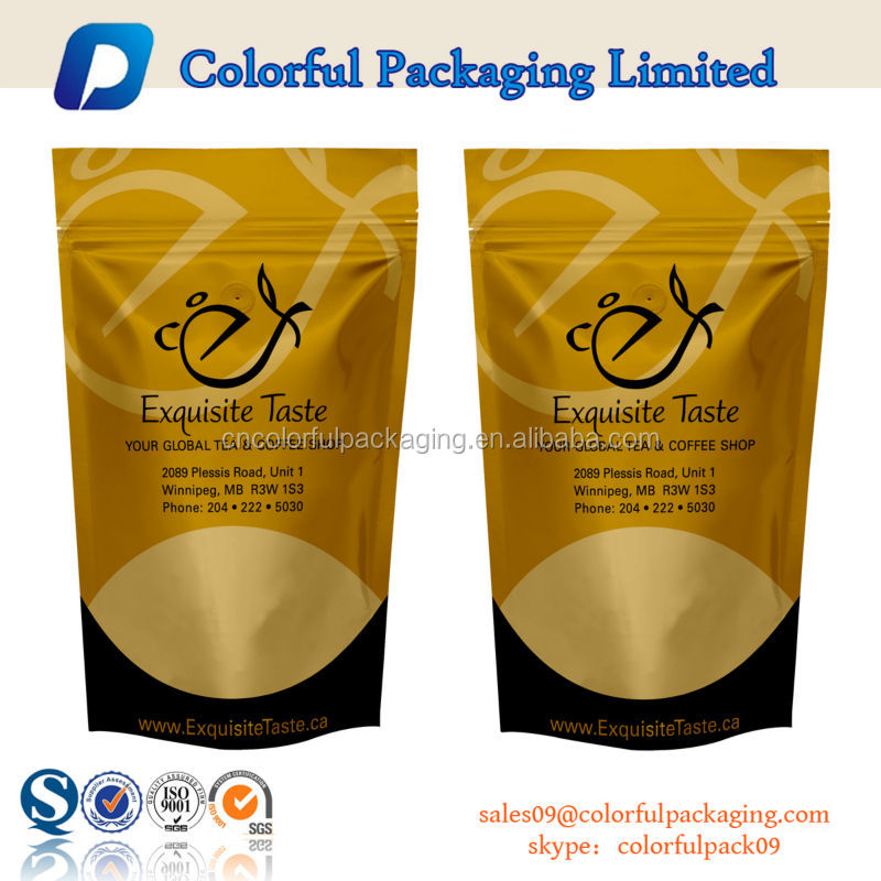 resealable custom printing aluminum foil coffee/tea bags with ziplock for sale