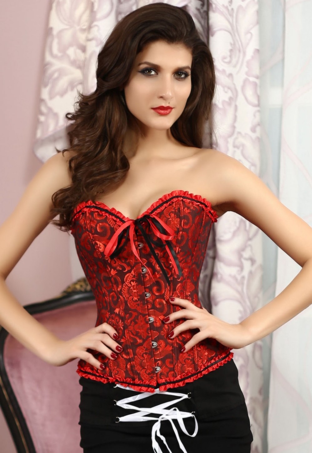 Red-Black-Overbust-Pattern-Corset-LC5085-5-9673