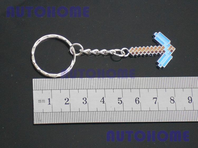 New Small Minecraft Diamond Pickaxe Key Chain Key Ring (4)