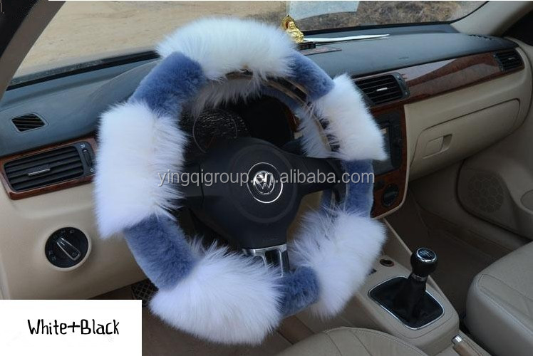 オーストラリアのシープスキン、 長い髪のヤギの毛皮の車のステアリングホイールカバー、 卸売プロのカスタマイズされた、 任意の色、 red+black、 as0401-2問屋・仕入れ・卸・卸売り
