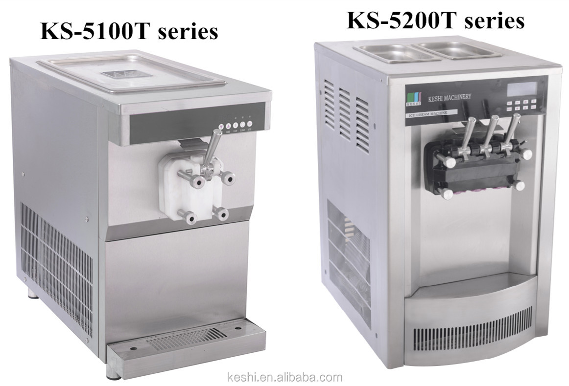2014 KESHI KS-5100T KS-5200T series mini table top commercial soft ice cream machinery with 1 flavors and 3 flavors