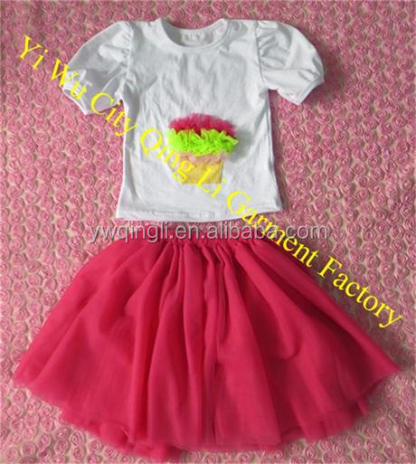 赤ちゃんの女の子のファッションデザインの夏の服装は、 バックipad用カバー付きタンクトップとふわふわシフォンケーキpettiskirtちょう結びの衣装問屋・仕入れ・卸・卸売り