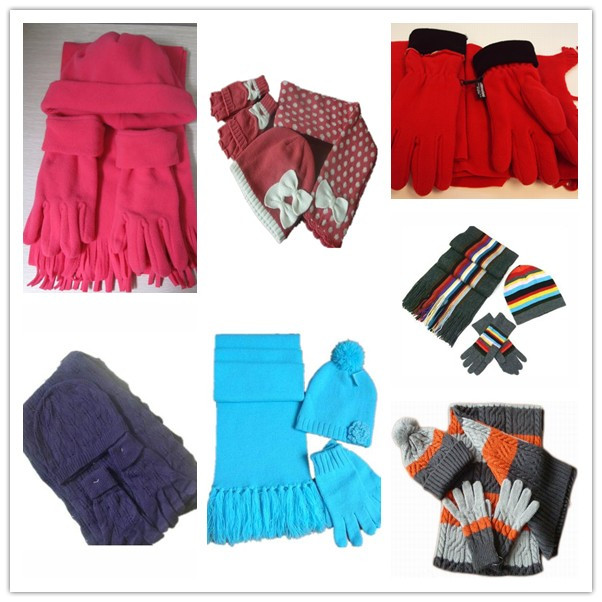 pcの女性3ポリエステルフリースニットスカーフ、 帽子・手袋セット問屋・仕入れ・卸・卸売り