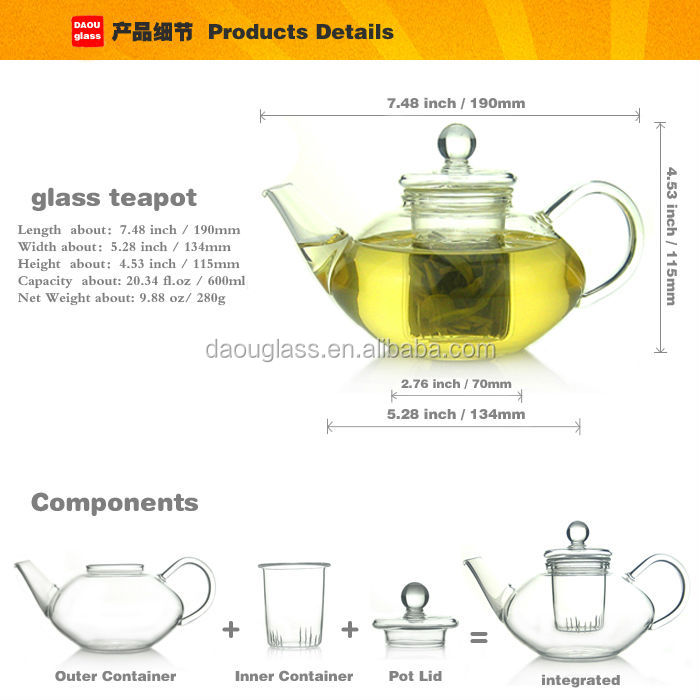 ダブルティーケトルティーポット卸売borosilcateかわいい紅茶用のやかん仕入れ・メーカー・工場
