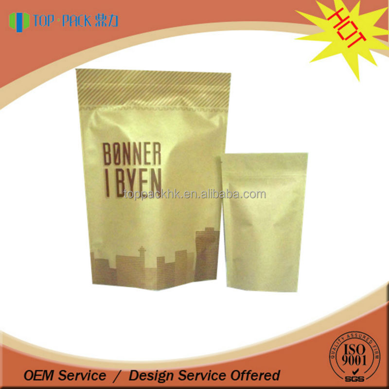 Food grade kraft paper bag/ Coffee kraft paper bag/doypack standing up