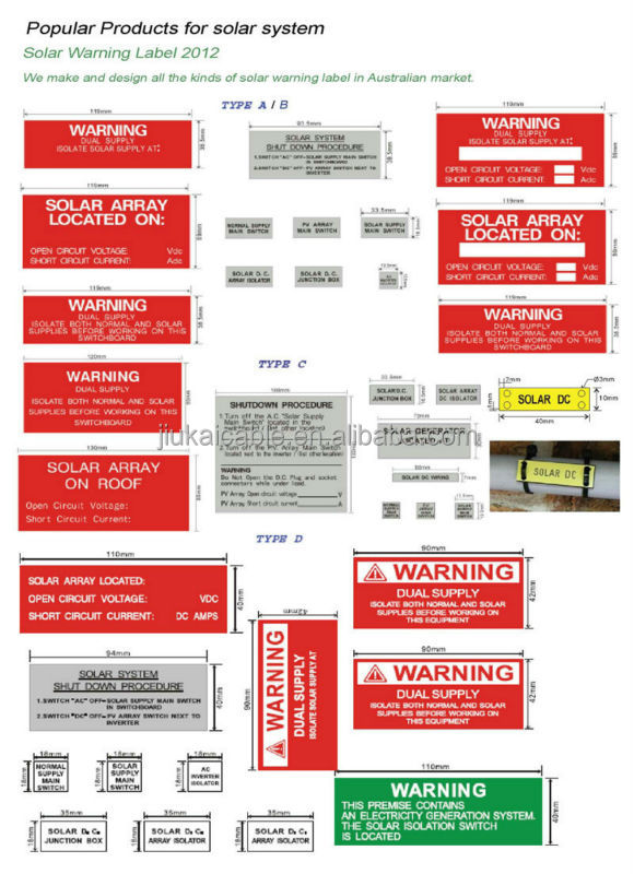 20 PV System Main AC isolator stickers Solar Warning Label decal high Voltage dc