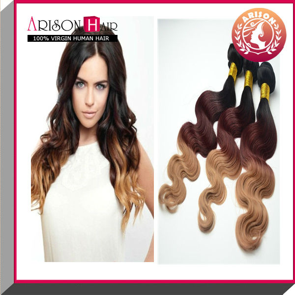 Hot Sale Remy Fasion Brazilian Three Tone Sew In Human Hair Weave