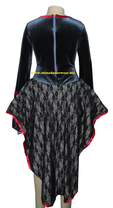 赤と黒の女性の踊り幻想的なストレッチベルベットコスプレレースグレーベルベット大人ダンスドレス問屋・仕入れ・卸・卸売り