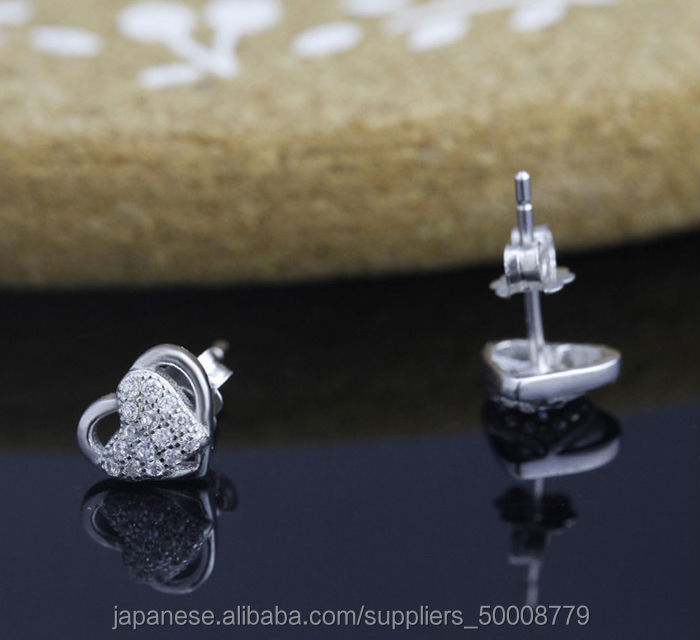925シルパー心型ピアスジルコニアアクセサリージュエリー問屋・仕入れ・卸・卸売り