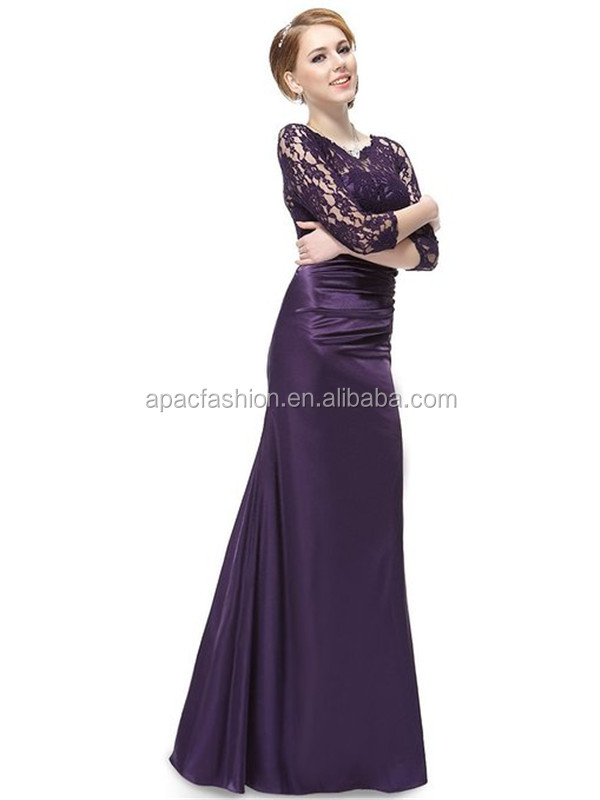 レースの肩新しい紫bodycon長い袖のイブニングドレス問屋・仕入れ・卸・卸売り