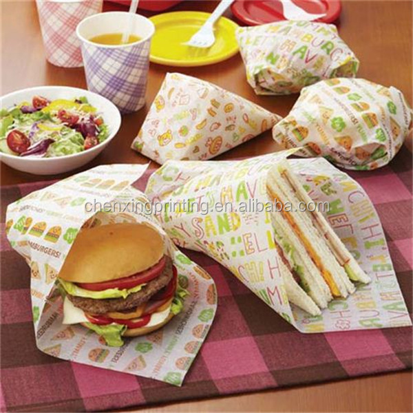 Custom Printed Greaseproof Food Wrapping Paper for Hamburger Sandwich Wholesale Manufacturer