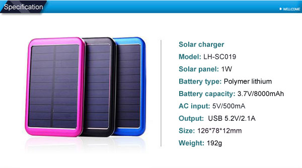 新しいポータブルソーラー充電器2014年8000mah/太陽光発電の充電器/ソーラー携帯電話充電器問屋・仕入れ・卸・卸売り