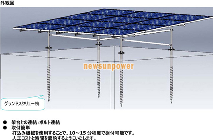 太陽光発電 地面設置用架台 フランジ付きT3.5*Φ76*2000MM スクリュー問屋・仕入れ・卸・卸売り