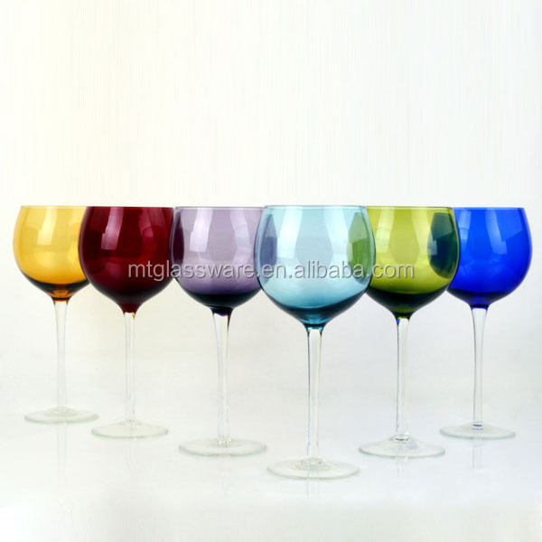 Hot selling color change red wine glass with clear stem,bubble wine glass,packaging boxes