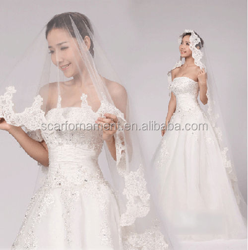 優美な完璧な高品質の生地チュール大聖堂/豪奢なイスラム教徒の結婚式のベールのレースの花嫁のベールレース細工アップリケ付き問屋・仕入れ・卸・卸売り