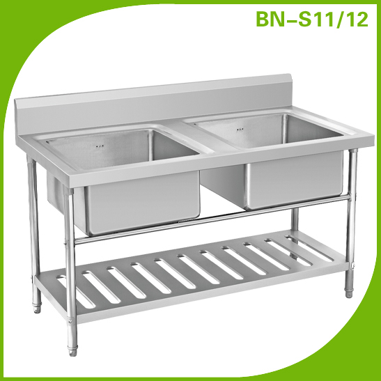 Stainless Steel Outdoor Sink Table/Double sink bench with under shelf ...