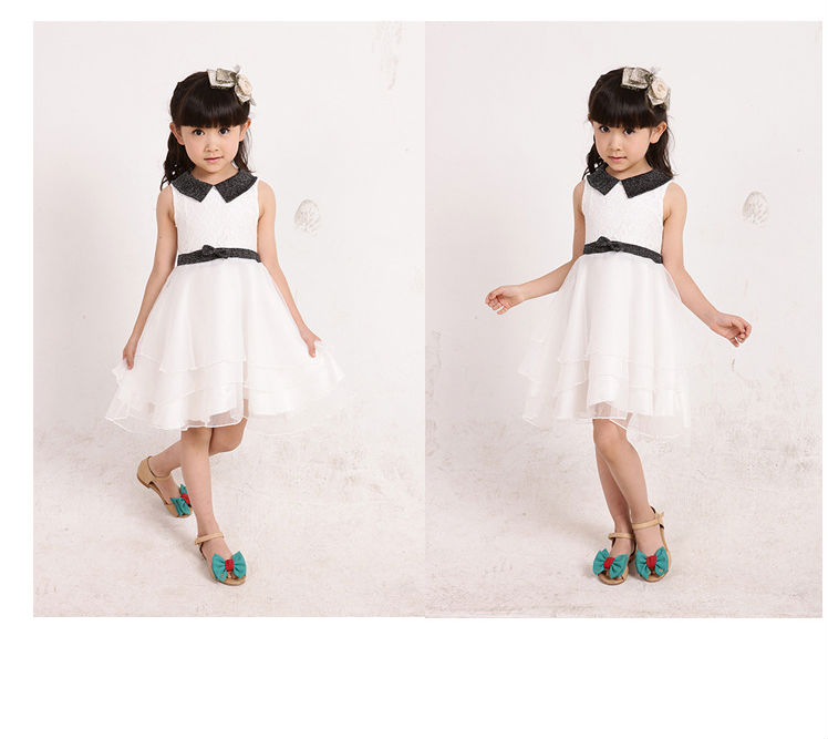 最新のデザインチュール2014年白のフラワーガールの服黒帯付き問屋・仕入れ・卸・卸売り