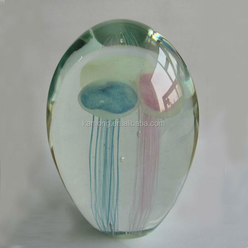 発光jellyfishes手吹きガラス、 暗闇で光るの文鎮、 暗闇で光るjellyfishesガラスの装飾問屋・仕入れ・卸・卸売り