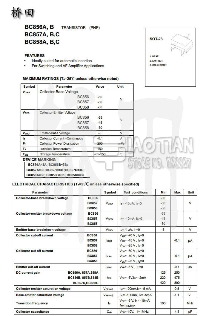 Купить Триод SMD транзистор bc857c 3g 0 1a 45v pnp sot23 в интернет