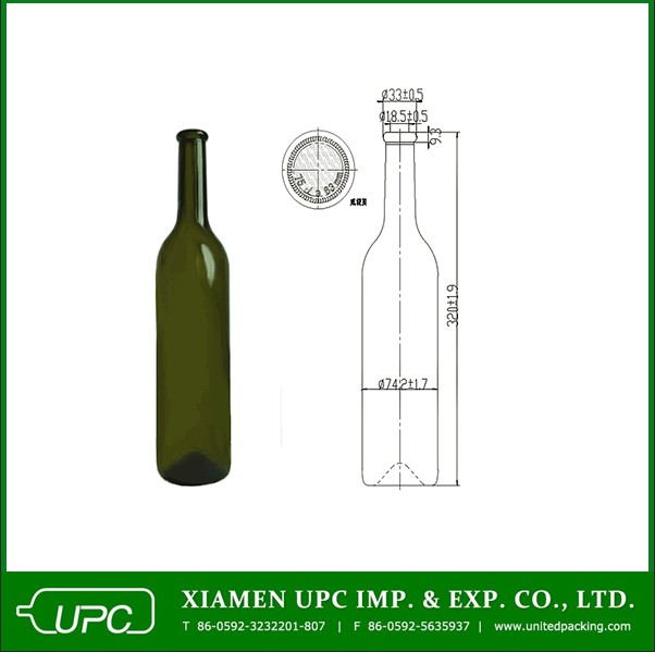 750ミリリットル緑濃い色のワイングラスのボトル仕入れ・メーカー・工場