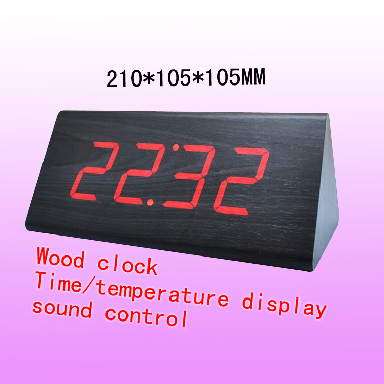 三角形デジタル木製時計、 木製クロックledアラーム問屋・仕入れ・卸・卸売り