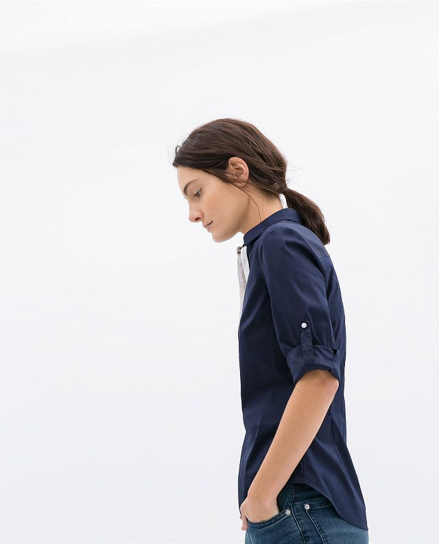 Za Brand Shirt Women's Turn-Down Collar Long Sleeve Blouse Casual Slim Patchwork Shirt