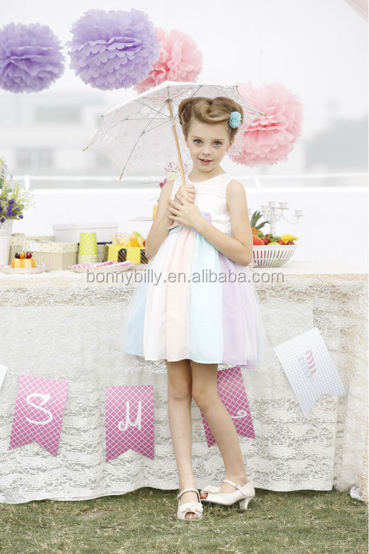 虹色の子供の女の子のためのbithdayparyt7歳女の子のドレス問屋・仕入れ・卸・卸売り