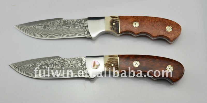 新しいデザインクワガタサペリ材ハンドメイドダマスカス狩猟用ナイフ問屋・仕入れ・卸・卸売り