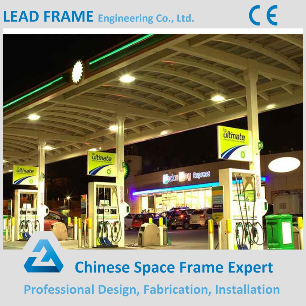 petrol station,railwaystation professional design petrol station with steel space frame canopy