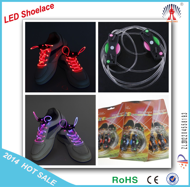 点滅して靴ひもの熱い販売導いた、 led靴ひもアップライト卸売、 光る靴ひもを導いたダンスショー・パーティーのために問屋・仕入れ・卸・卸売り