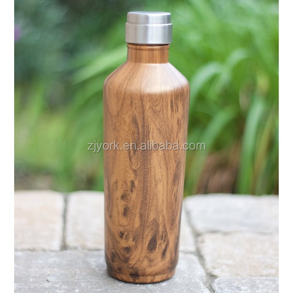 新しいデザイン木材塗装転送印刷ダブル壁ステンレス鋼真空insualted飲料水ボトルワインボトル仕入れ・メーカー・工場