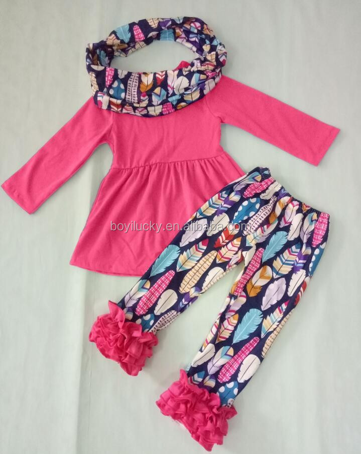 安い羽真珠卸売服秋ブティック服セット女の子ニット生地子供フリルスーツ幼児女の子服仕入れ・メーカー・工場
