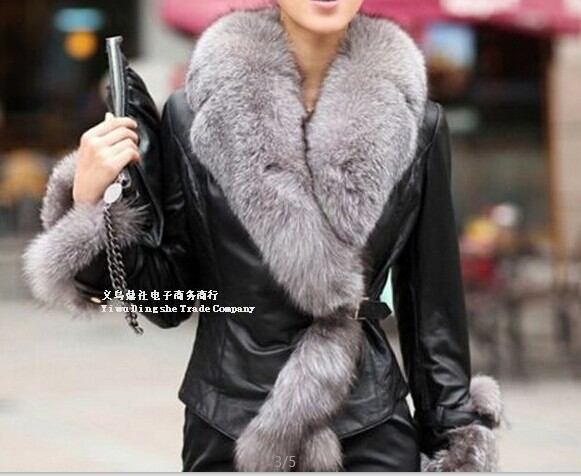 の毛皮の襟のジャケットアウターウェア女性スリムpu革のジャケットのコート冬暖かい毛皮のコート問屋・仕入れ・卸・卸売り