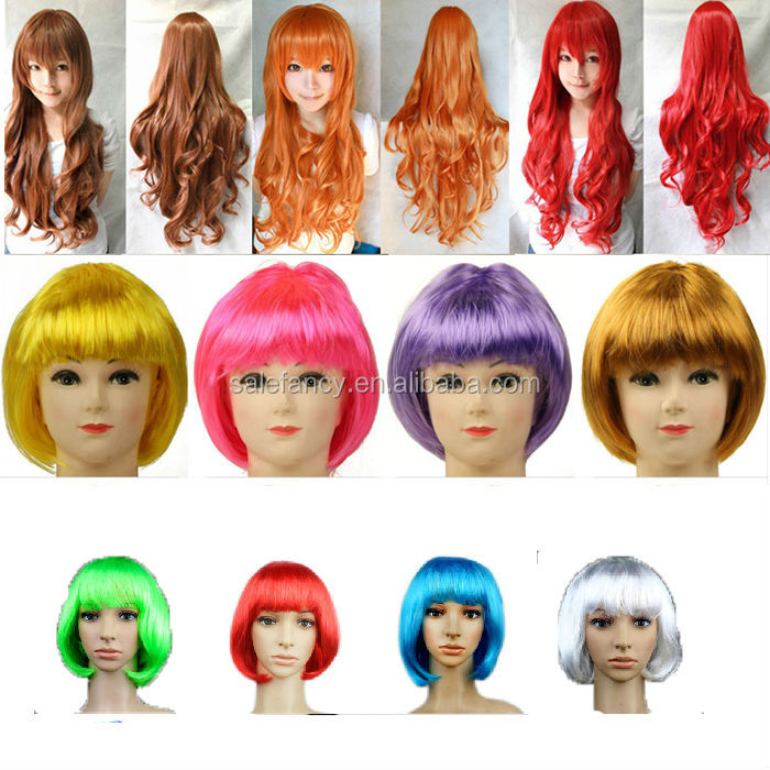 赤・オレンジハロウィーンかつら短い髪のsequinned　赤い悪魔の角合成アフロカーリーヘアーのかつらqpwg- 2081問屋・仕入れ・卸・卸売り