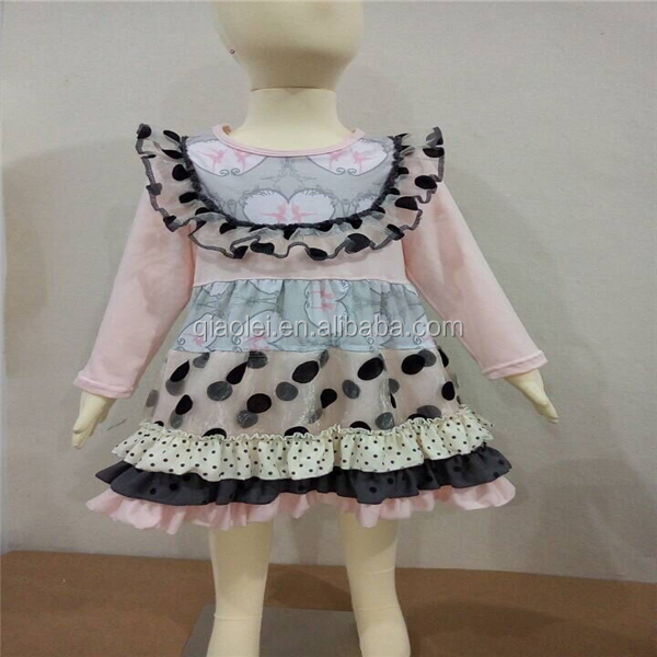 卸売ファッションドレスロングスリーブ2016綿の花の女の子のドレス仕入れ・メーカー・工場