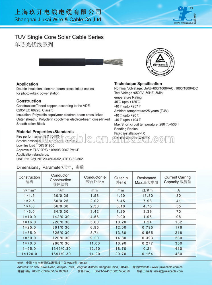 太陽光発電用二芯2*4mm2ソーラーケーブル2TUV認証---Anderson仕入れ・メーカー・工場