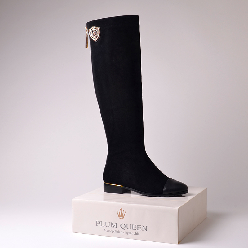 2014 Genuine Leather Knee-length Boots Fashion High-leg Boots Flat