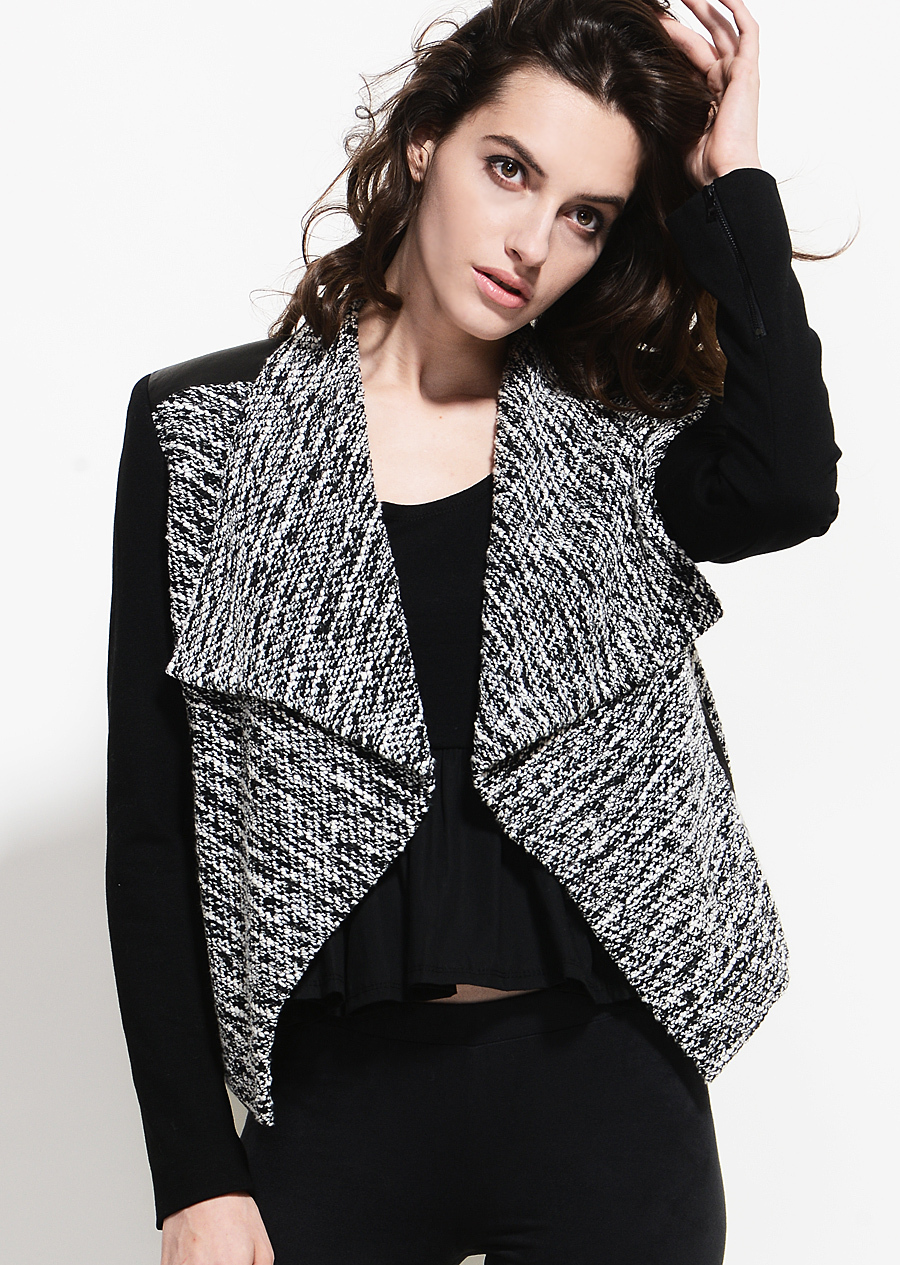 カスタムメイドブレンド対照的な高品質のウールツイードジャケット長い袖の女性仕入れ・メーカー・工場