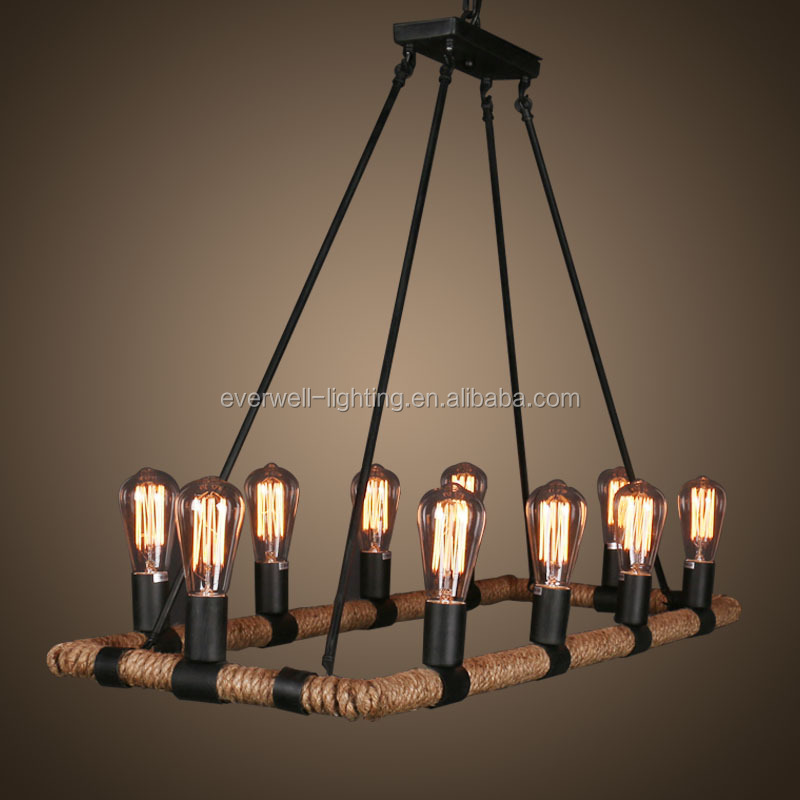 Vintage Rattan Rope Church Pendant Lamp Industrial Ceiling