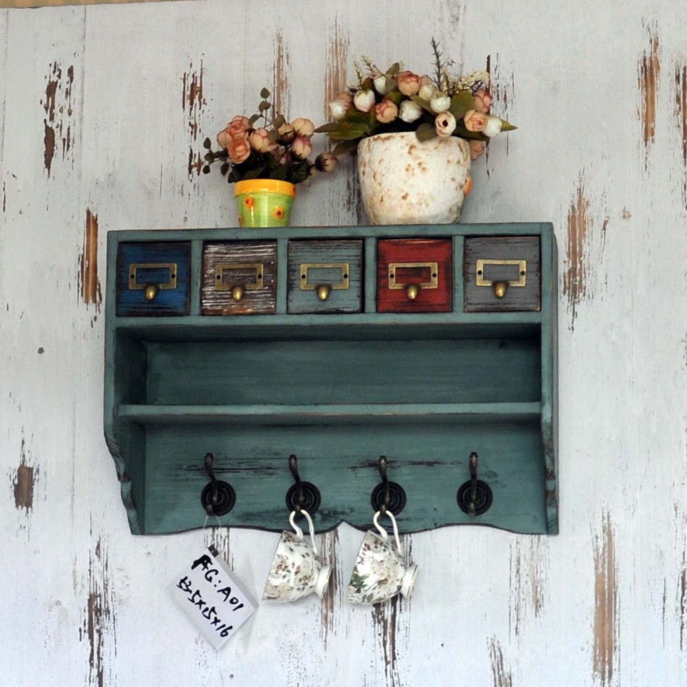 Vintage Wooden Hanging Shelf Wall Mounted Shelf With Drawer Buy