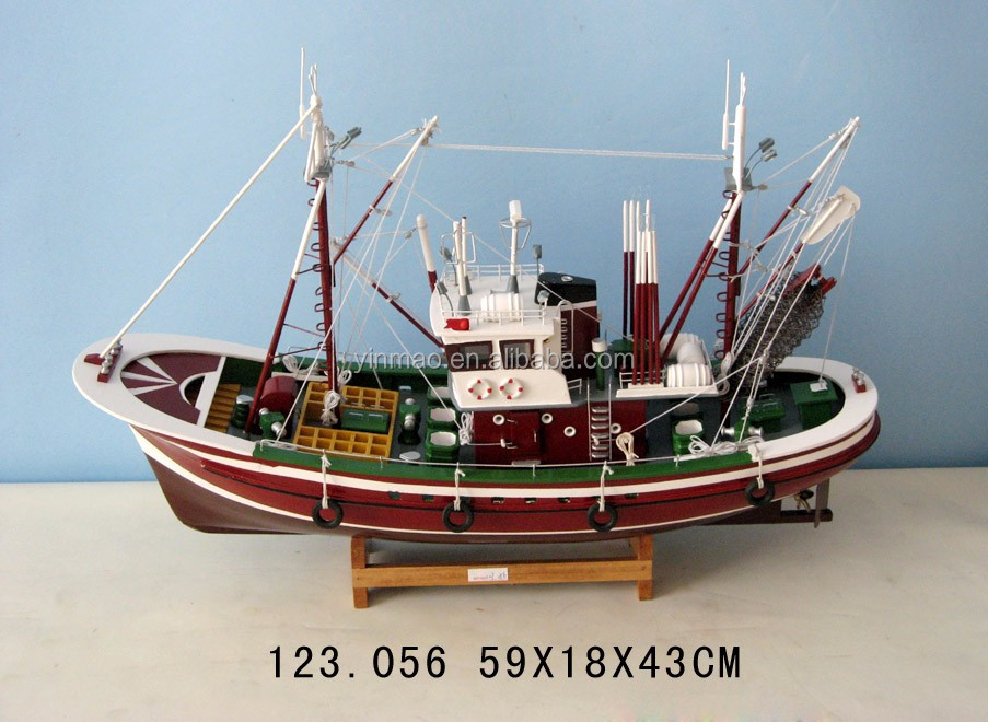 Fishing boat model, 60X18X45cm, RED and