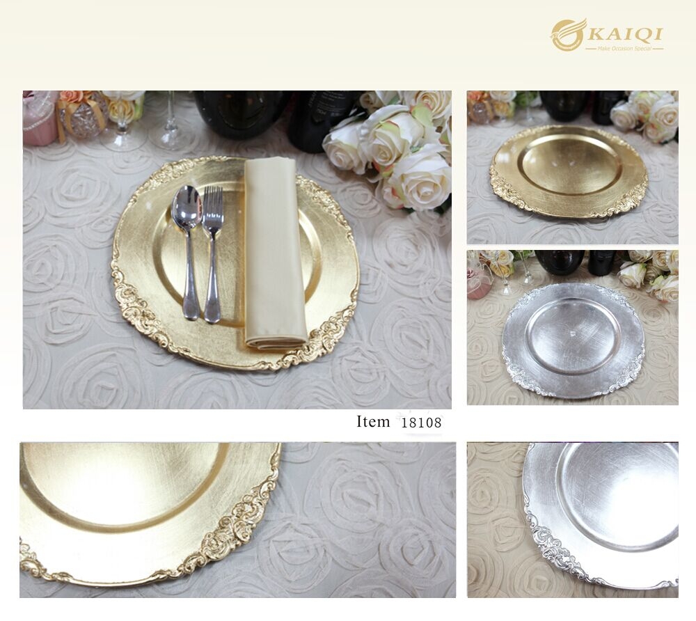 #18108結婚式の装飾ゴールドプラスチック充電器プレート卸売仕入れ・メーカー・工場