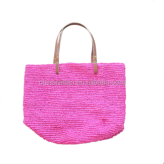 リュダ美しいピンクのストロー編みバッグラフィアラフィアわらのハンドバッグ仕入れ・メーカー・工場