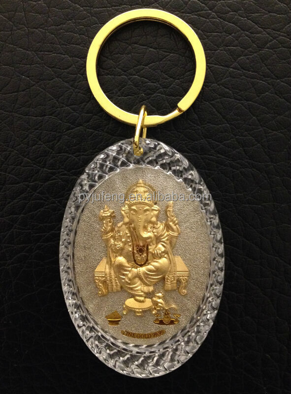 3d Golden Oval Keychain 24k Gold Foil Indian God Keychain