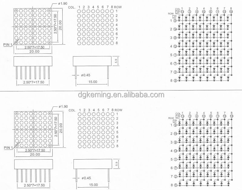 White dot led matrix 8x8 module RoHS 5x7 5x8 3x6 array for lift sign