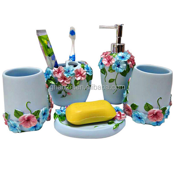 Polyresin Flower Bathroom Sets 5pcs Factory.jpg