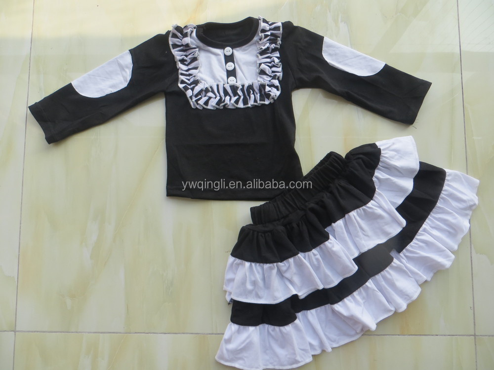 2015熱い販売の赤ん坊の服の長い袖の女の子の秋のセットとsoildダブルフリル付きパンツ衣装象の印刷されたドレス衣装仕入れ・メーカー・工場