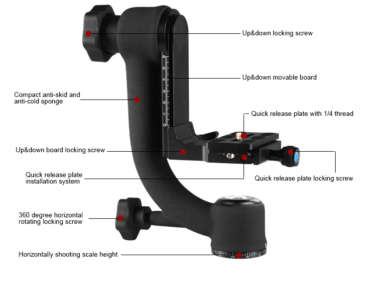 Commlite Csgb01 Professional Gimbal Tripod Head With Arca Swiss Quick